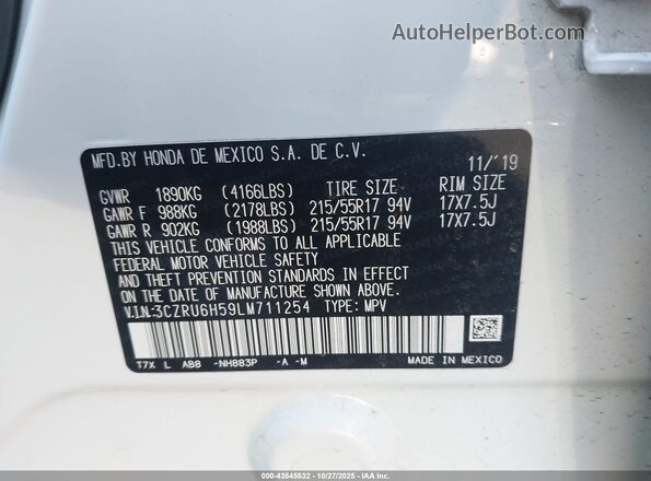 3CZRU6H59LM711254 2020 HONDA HR-V White Engine compartment view