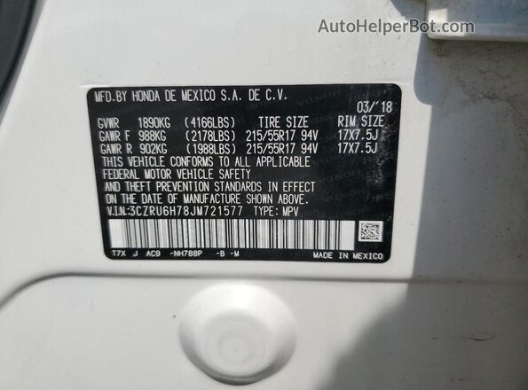 3CZRU6H78JM721577 2018 HONDA HR-V White 
