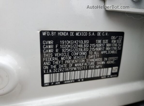 3CZRZ1H75PM702711 2023 HONDA HR-V White Vista interior de 360 grados
