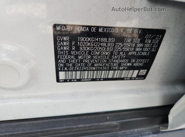 3CZRZ2H53RM714363 2024 HONDA HR-V White Շարժիչի բաժամունքի տեսք