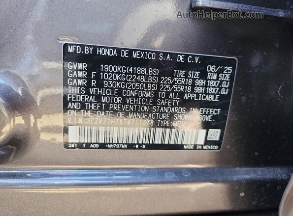 3CZRZ2H7XTM711338 2026 HONDA HR-V Серый 