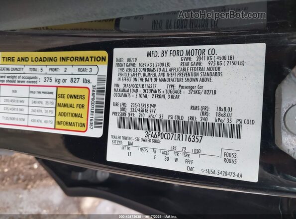 3FA6P0CD7LR116357 2020 FORD FUSION Black Widok komory silnika