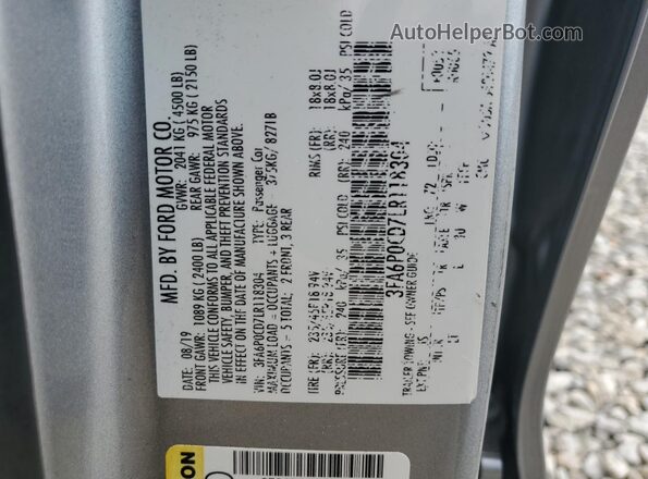 3FA6P0CD7LR118304 2020 FORD FUSION Silver Widok komory silnika