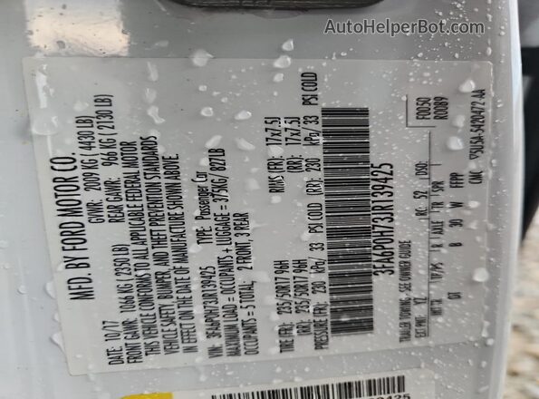 3FA6P0H73JR139425 2018 FORD FUSION White Շարժիչի բաժամունքի տեսք