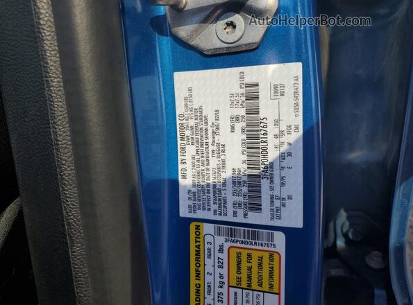 3FA6P0HD0LR167675 2020 FORD FUSION Blue Вид наклейки з VIN-кодом