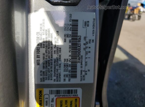 3FA6P0HD0LR219063 2020 FORD FUSION Silver Widok komory silnika