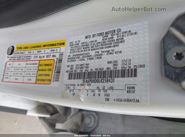 3FA6P0HD0LR258431 2020 FORD FUSION Белый Вид подкапотного пространства