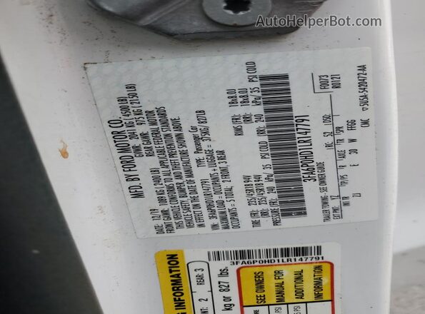 3FA6P0HD1LR147791 2020 FORD FUSION White Вид підкапотного простору