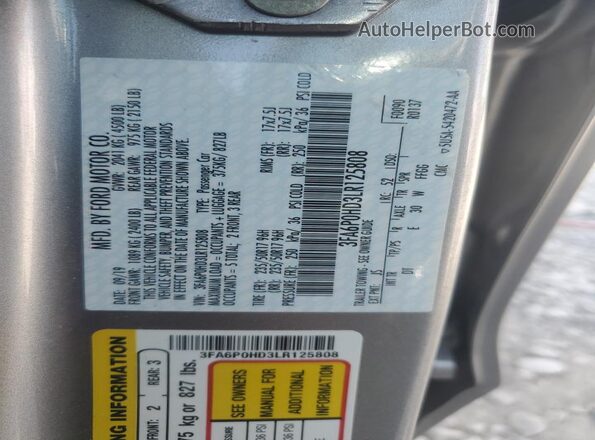 3FA6P0HD3LR125808 2020 FORD FUSION Silver Vista del compartimento del motor