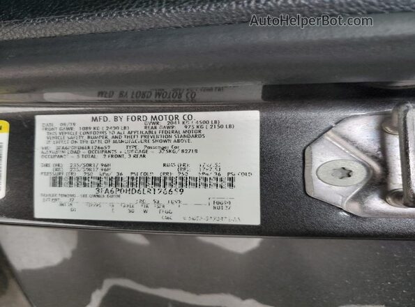 3FA6P0HD6LR126659 2020 FORD FUSION Gray Vista del compartimento del motor
