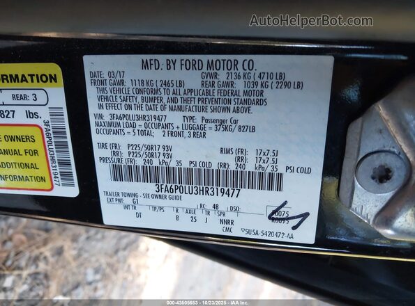 3FA6P0LU3HR319477 2017 FORD FUSION HYBRID Black Widok komory silnika