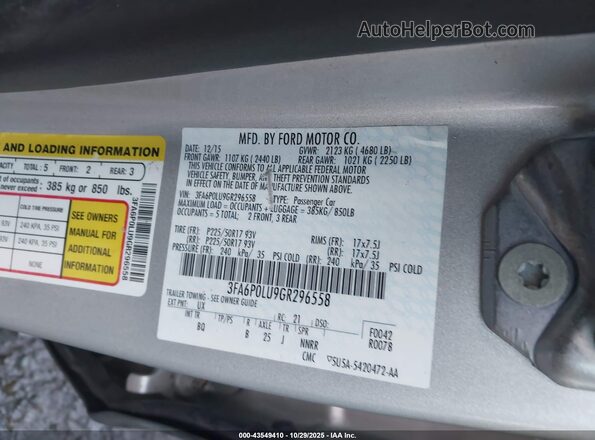 3FA6P0LU9GR296558 2016 FORD FUSION HYBRID Gray ძრავის განყოფილების ხედი