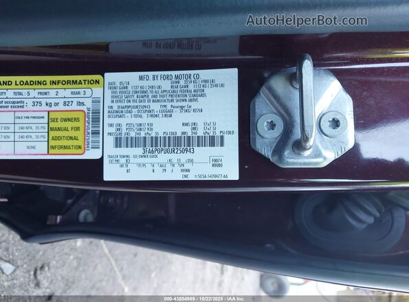3FA6P0PU0JR250943 2018 FORD FUSION ENERGI Maroon 