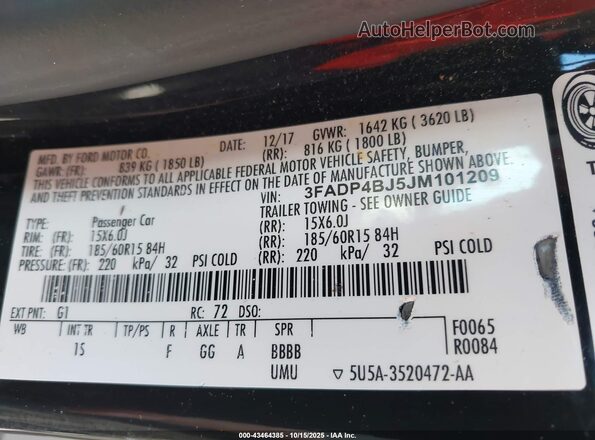 3FADP4BJ5JM101209 2018 FORD FIESTA Black 