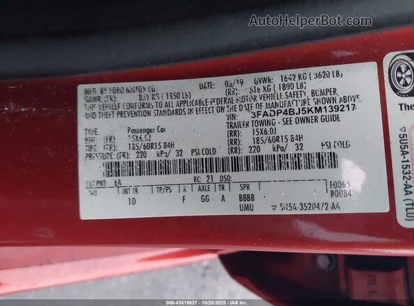3FADP4BJ5KM139217 2019 FORD FIESTA Orange Vista del compartimento del motor
