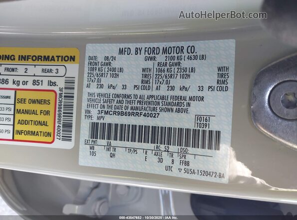 3FMCR9B69RRF40027 2024 FORD BRONCO SPORT Cream Engine compartment view