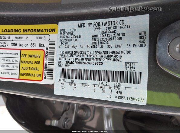 3FMCR9B69RRF69320 2024 FORD BRONCO SPORT Gray Widok komory silnika