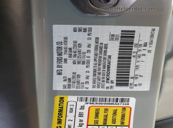 3FMCR9D99MRA87348 2021 FORD BRONCO Gray VIN sticker view