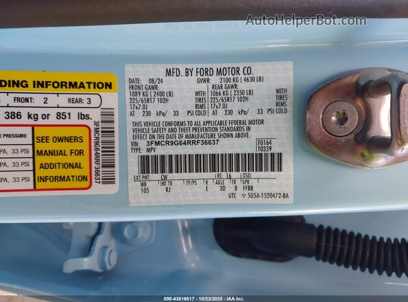 3FMCR9G64RRF36637 2024 FORD BRONCO SPORT Light Blue Engine compartment view