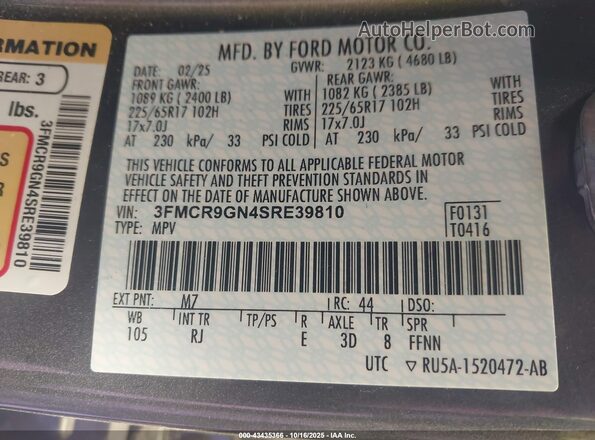 3FMCR9GN4SRE39810 2025 FORD BRONCO Серый Вид подкапотного пространства