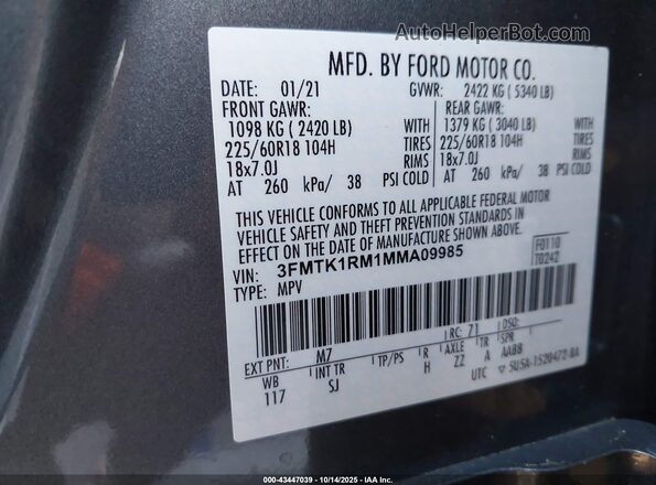 3FMTK1RM1MMA09985 2021 FORD MUSTANG MACH-E Silver Vista del compartimento del motor