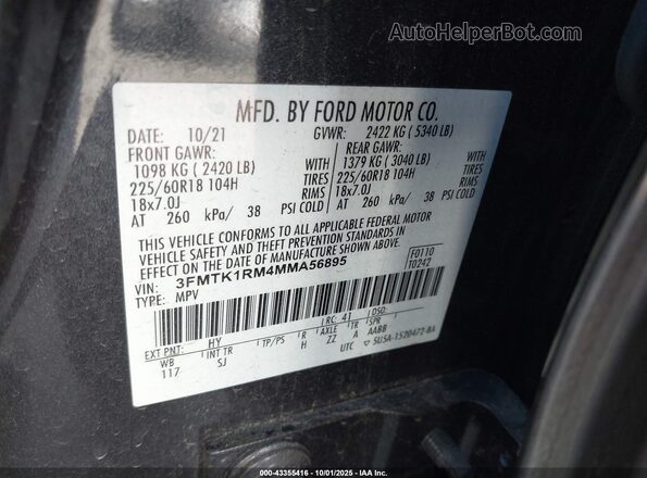 3FMTK1RM4MMA56895 2021 FORD MUSTANG MACH-E Gray ძრავის განყოფილების ხედი