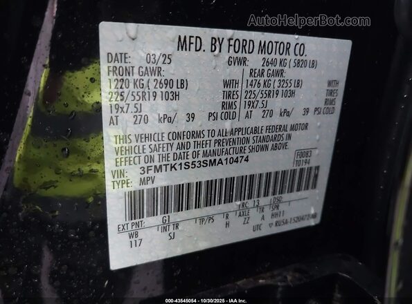 3FMTK1S53SMA10474 2025 FORD MUSTANG MACH-E Black Engine compartment view