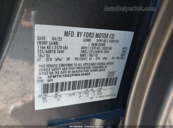 3FMTK1SS2PMA30485 2023 FORD MUSTANG MACH-E Gray Вид підкапотного простору