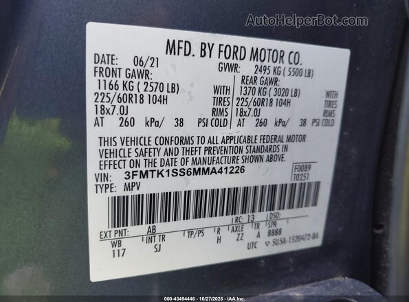 3FMTK1SS6MMA41226 2021 FORD MUSTANG MACH-E Gray Vista del compartimento del motor