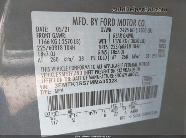 3FMTK1SS7MMA35323 2021 FORD MUSTANG MACH-E Gray Widok komory silnika