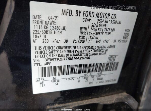 3FMTK2R75MMA26756 2021 FORD MUSTANG MACH-E Black Vista del compartimento del motor