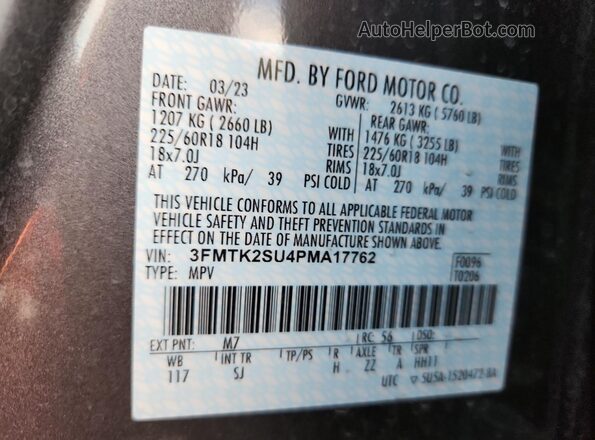 3FMTK2SU4PMA17762 2023 FORD MUSTANG Gray Widok naklejki z numerem VIN