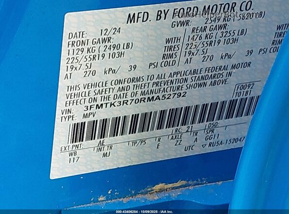 3FMTK3R70RMA52792 2024 FORD MUSTANG MACH-E PREMI Blue Vista del compartimento del motor