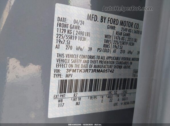 3FMTK3R73RMA05742 2024 FORD MUSTANG MACH-E PREMI Gray Engine compartment view