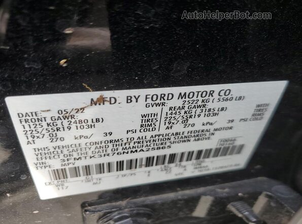 3FMTK3R76NMA25865 2022 FORD MUSTANG MACH-E PREMI Black 
