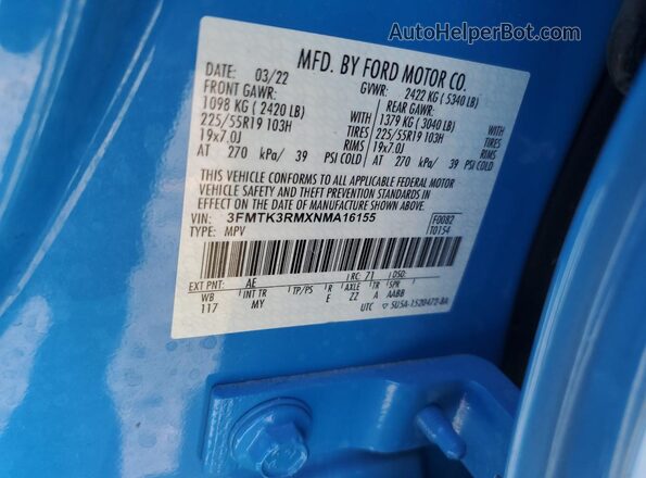 3FMTK3RMXNMA16155 2022 FORD MUSTANG MACH-E PREMI Синий 