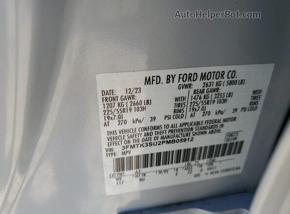 3FMTK3SU2PMB05912 2023 FORD MUSTANG MACH-E PREMI Белый Панорамный вид салона 360°