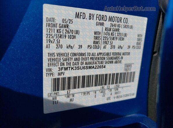 3FMTK3SU6SMA22654 2025 FORD MUSTANG MACH-E PREMI Blue 