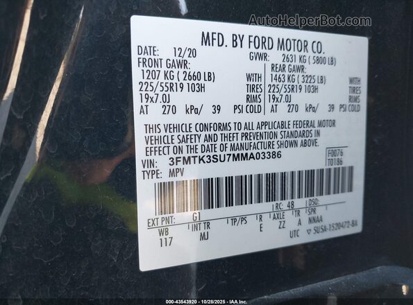 3FMTK3SU7MMA03386 2021 FORD MUSTANG MACH-E PREMI Black ძრავის განყოფილების ხედი