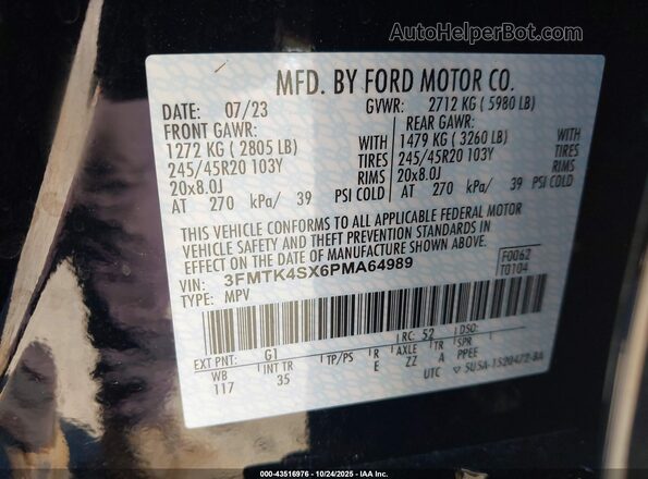 3FMTK4SX6PMA64989 2023 FORD MUSTANG MACH-E Black ძრავის განყოფილების ხედი