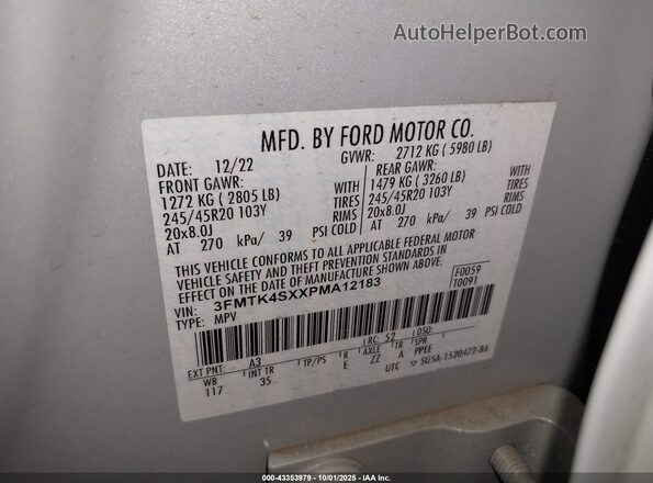 3FMTK4SXXPMA12183 2023 FORD MUSTANG MACH-E Gray Vista del compartimento del motor