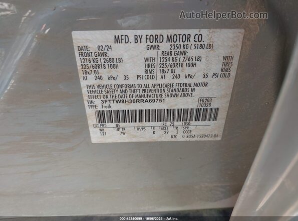 3FTTW8H36RRA69751 2024 FORD MAVERICK Gray Շարժիչի բաժամունքի տեսք
