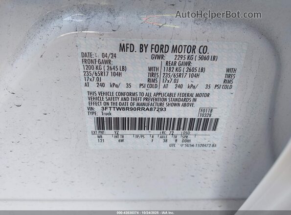 3FTTW8R90RRA87293 2024 FORD MAVERICK White Շարժիչի բաժամունքի տեսք