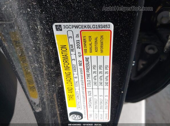 3GCPWCEK0LG193453 2020 CHEVROLET SILVERADO Black ძრავის განყოფილების ხედი