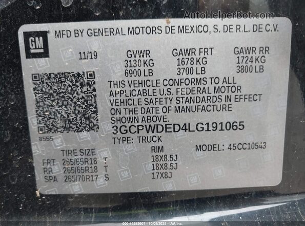 3GCPWDED4LG191065 2020 CHEVROLET SILVERADO Black Engine compartment view