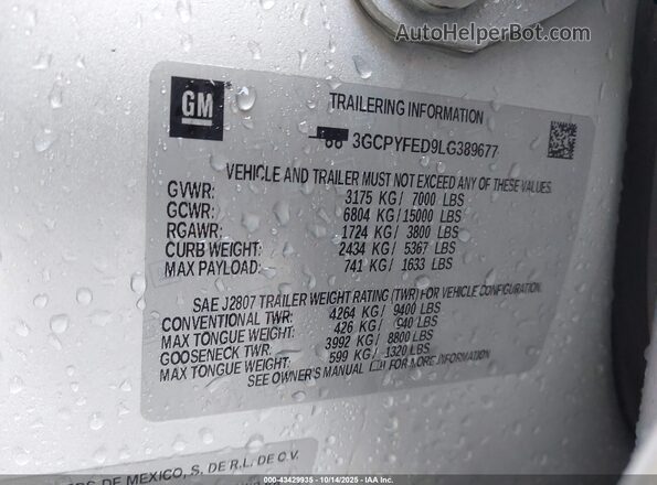 3GCPYFED9LG389677 2020 CHEVROLET SILVERADO Серебряный Вид подкапотного пространства
