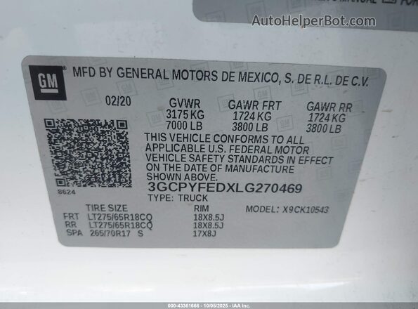 3GCPYFEDXLG270469 2020 CHEVROLET SILVERADO White Շարժիչի բաժամունքի տեսք