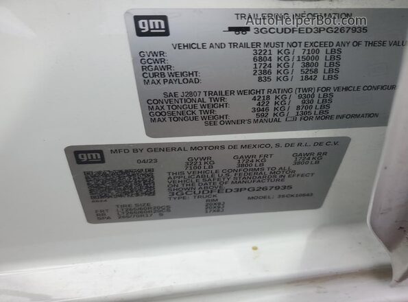 3GCUDFED3PG267935 2023 CHEVROLET SILVERADO White 