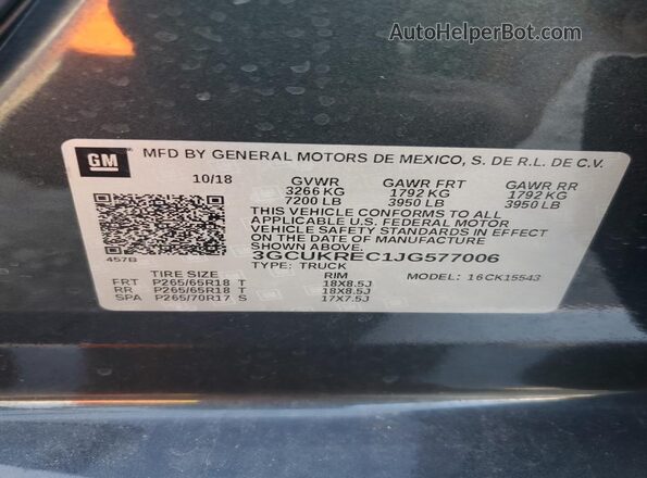 3GCUKREC1JG577006 2018 CHEVROLET SILVERADO Charcoal Engine compartment view