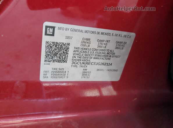 3GCUKREC7JG262114 2018 CHEVROLET SILVERADO Красный Вид подкапотного пространства